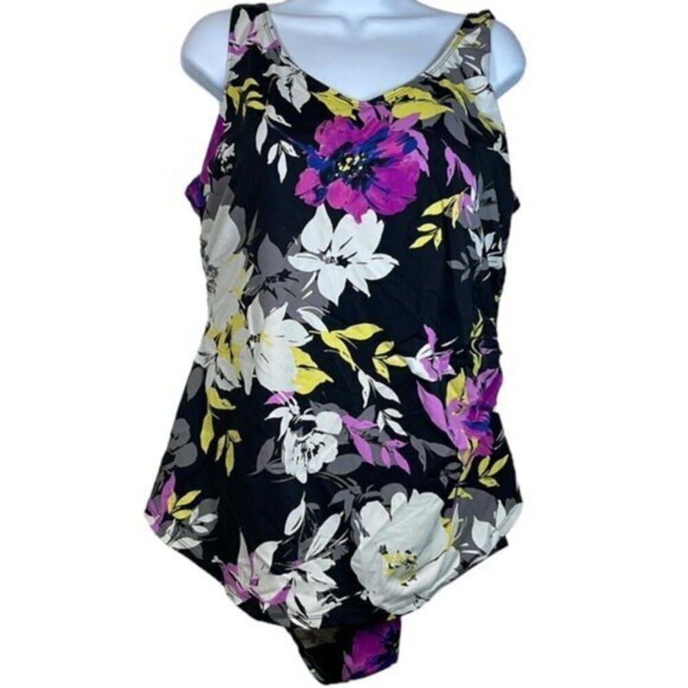 Swimsuits For All Beach Belle Black Tropical Floral Swimsuit Size 22 GUC #2518